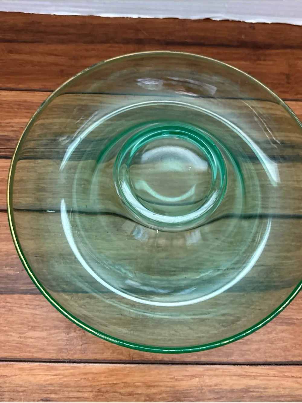 Vintage Green Depression Glass Rolled-Edge Console Bowl 10.5”